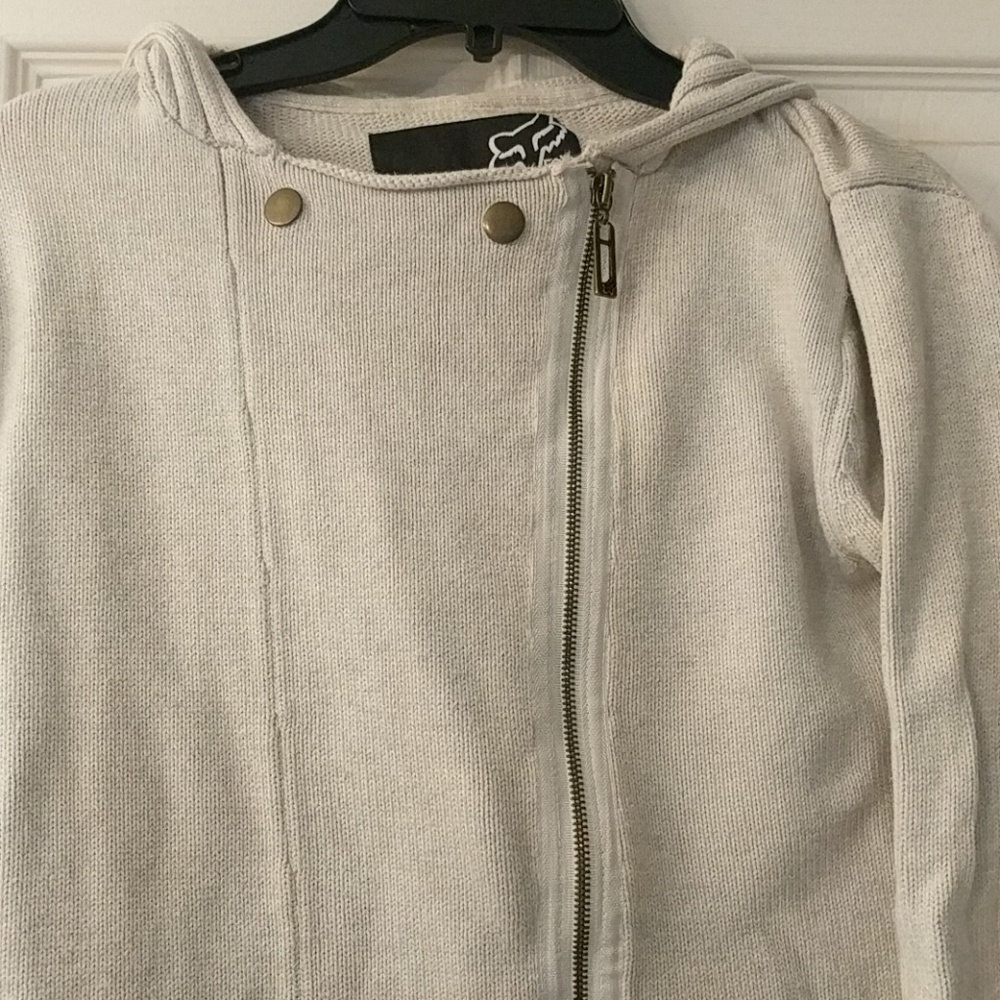 Angled zip up Fox sweater
